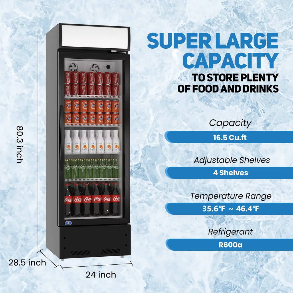 24" Commercial Glass Door Beverage Refrigerator with Adjustable Shelves T7308
