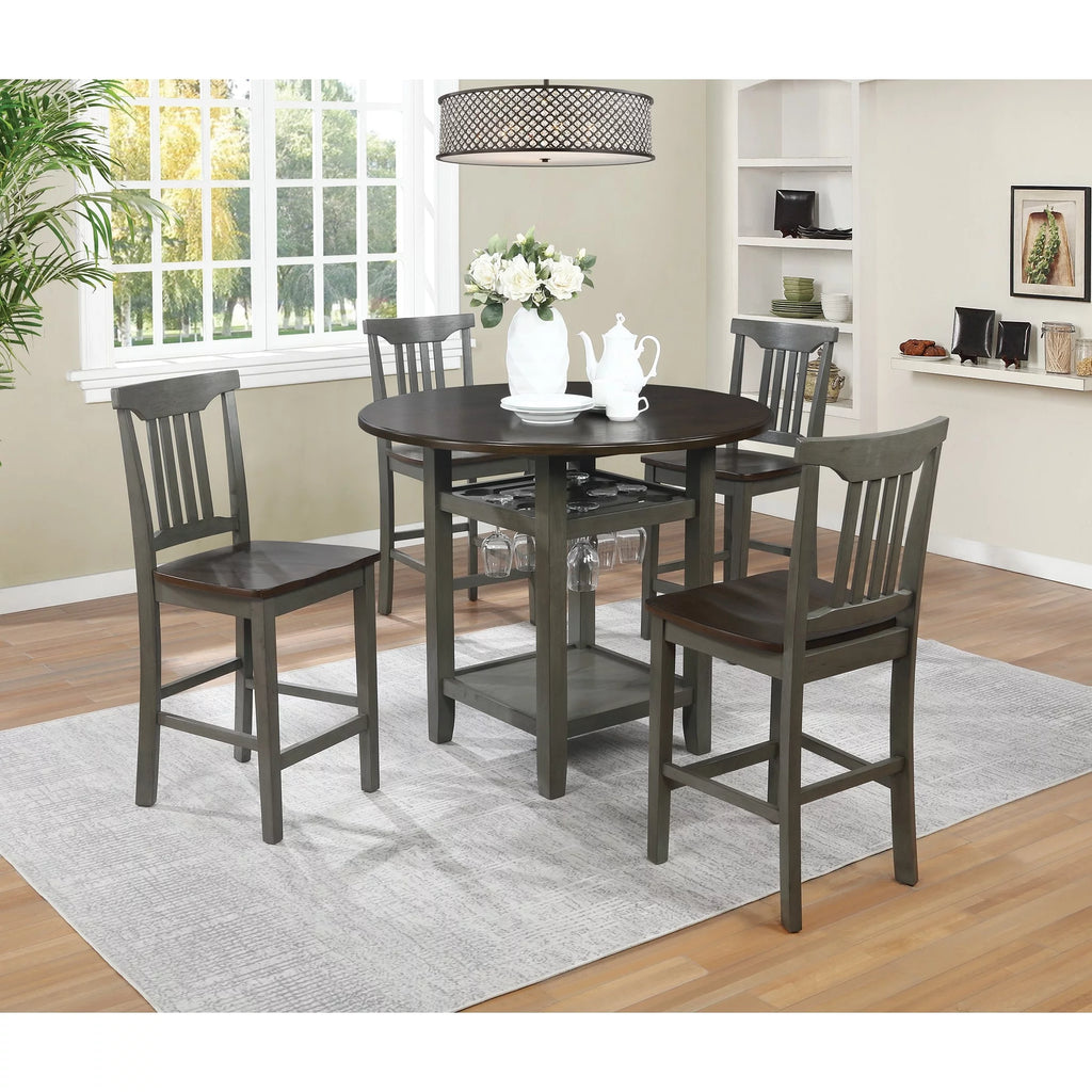 5pc Table Chairs Set Slate Gray Wood Stain Finish T3835