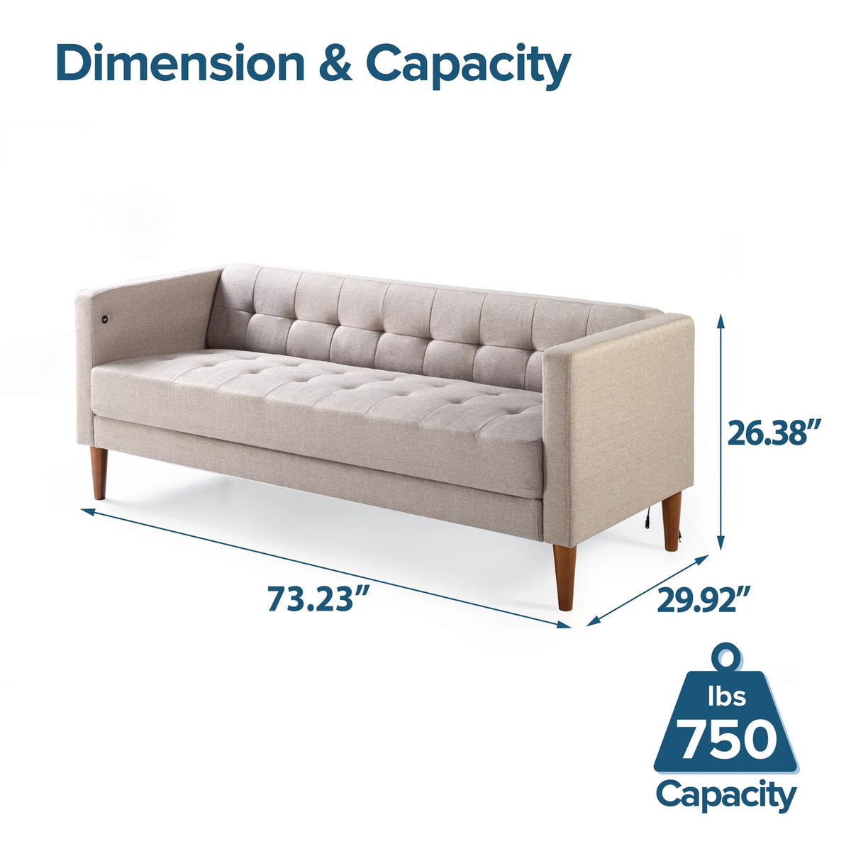 Fabric Sofa Couch with USB Ports D1360