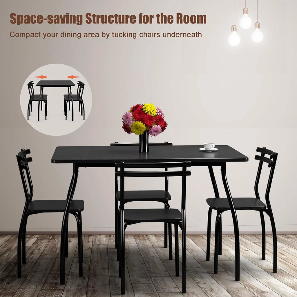 Modern Metal and Wood Rectangular Dining Table Set with 4 Chairs P694