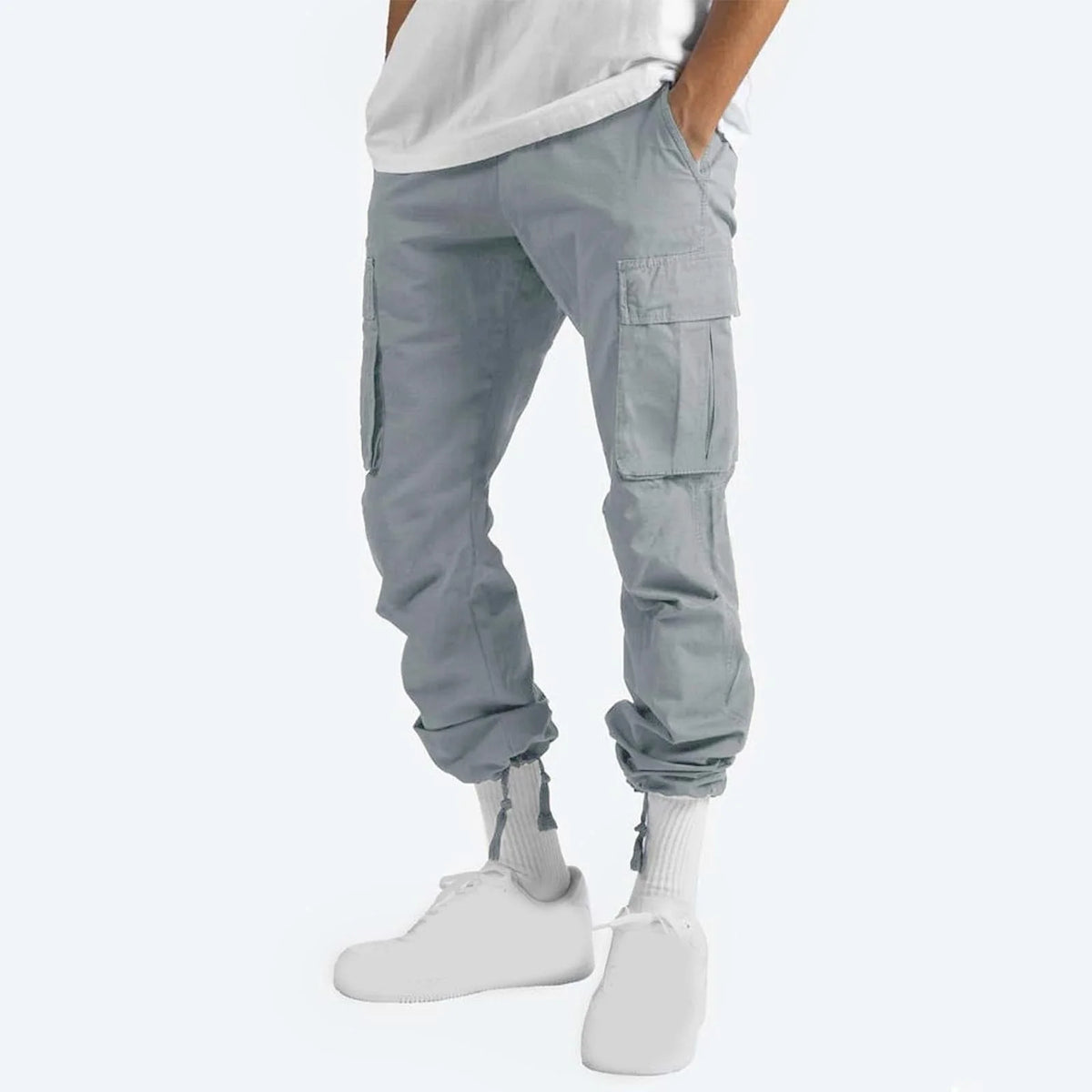 Mens Cargo Sweat Pants Relaxed Fit Baggy Joggers with Zipper Pockets Q928624