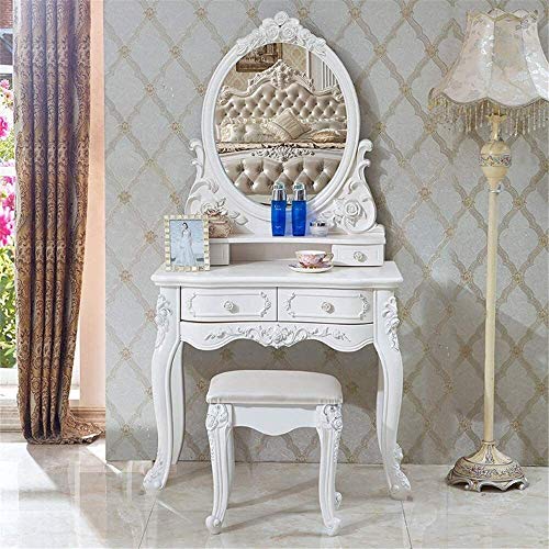 Solid Carved Dressing Vanity Table with Stool D675