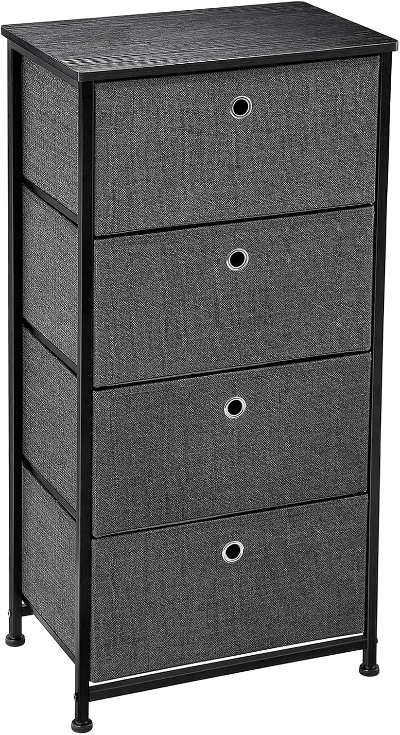 4 Tier Black Dresser Storage Cabinet with 4 Fabric Drawers O44986