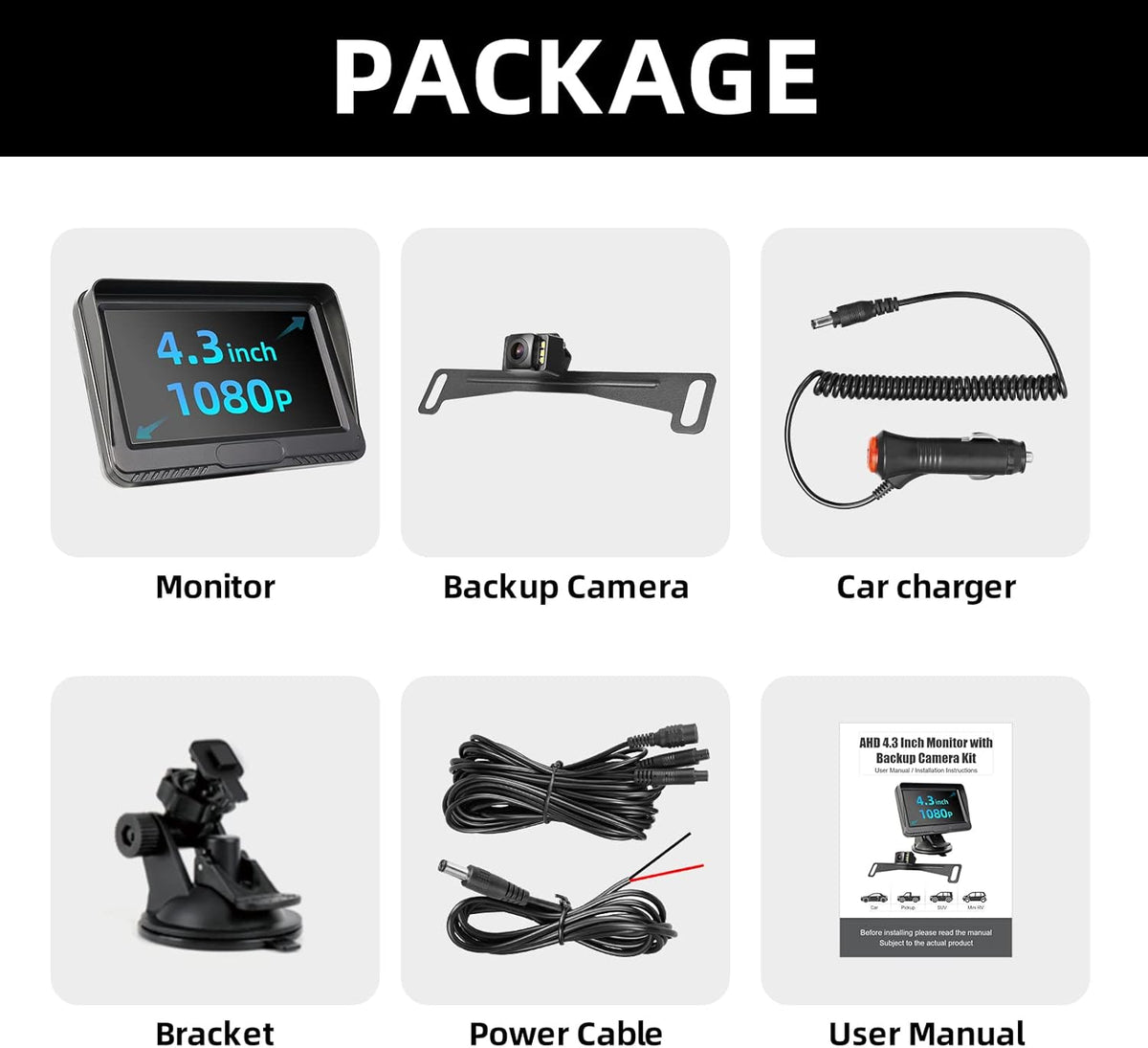 1080P Backup Camera with Monitor Kit Waterproof Night Vision C544965