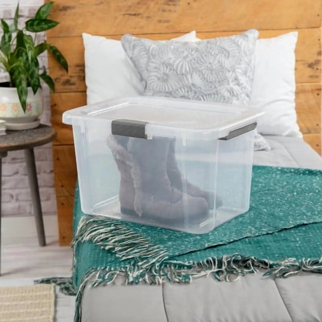 30qt Plastic Storage Tote with Hinged Lid R5018