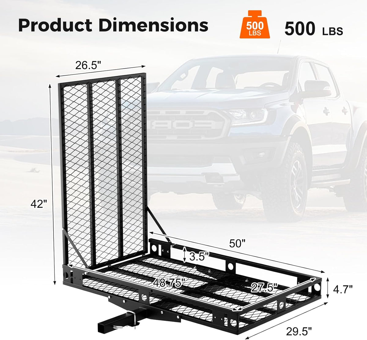 500 LBS Capacity Heavy-Duty Hitch Mount Mobility Scooter Carrier with Foldable Ramp I218