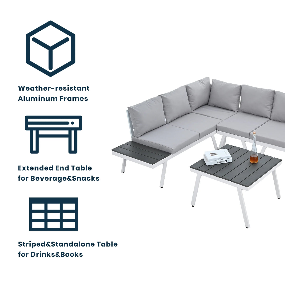 5 Piece Outdoor Patio Furniture Set Grey U924592