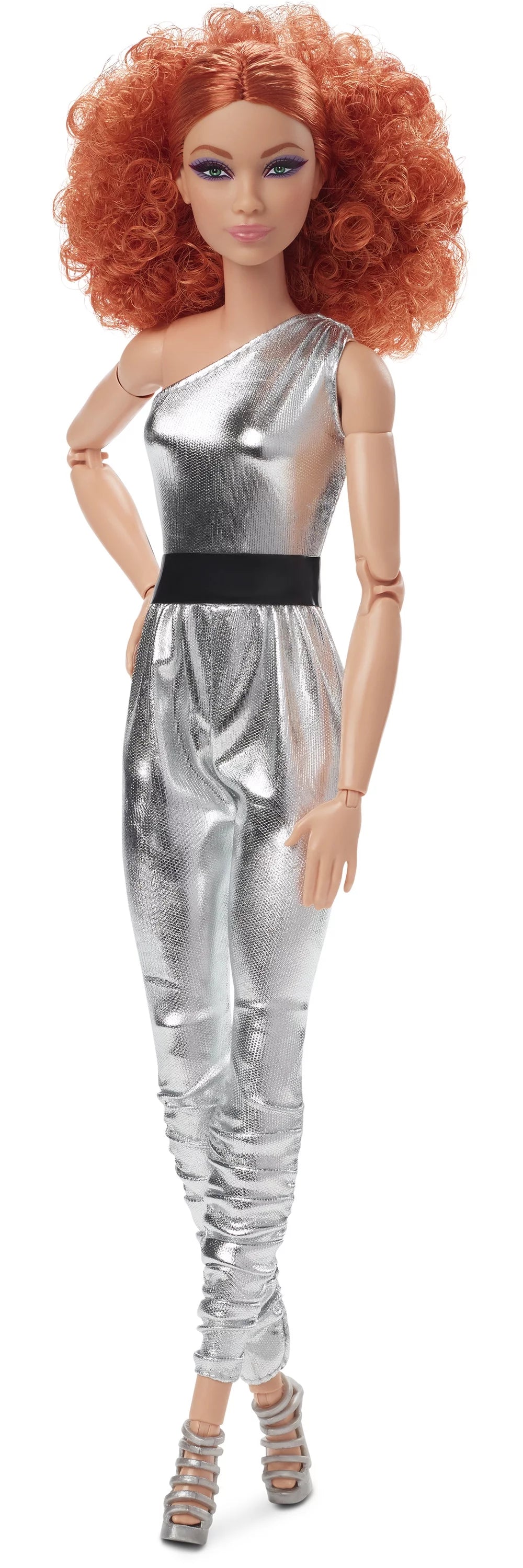 Posable Fashion Doll with Curly Red Hair & Metallic Jumpsuit V93696