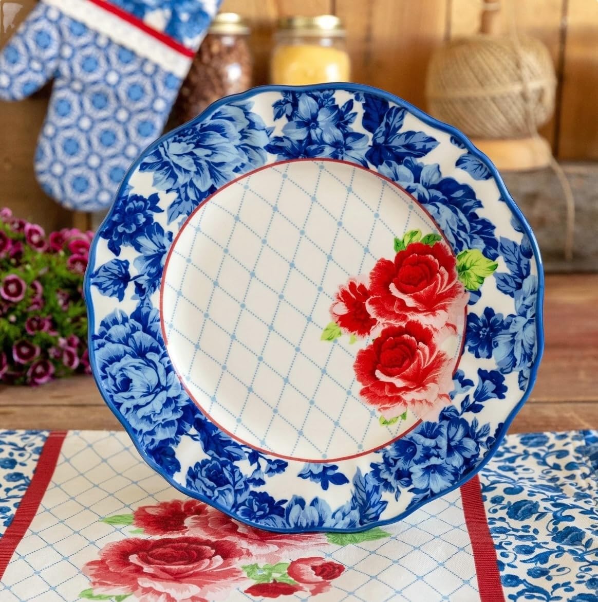 12-Piece Blue Floral Dinnerware Set N613