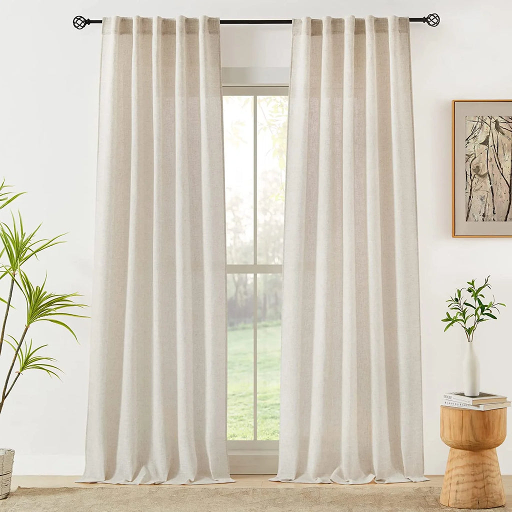 Beige Semi Sheer Linen Curtains 2 Panels 40''x84'' Q453416