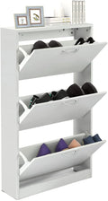 White Narrow 3 Tier Wood Shoe Cabinet Y4380