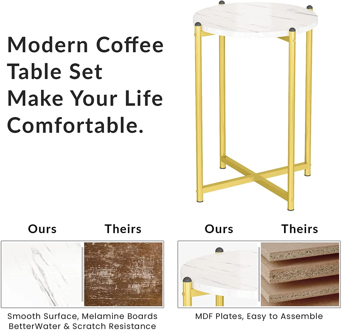 Mid-Century Faux Marble Coffee Table Set of 3 D852737