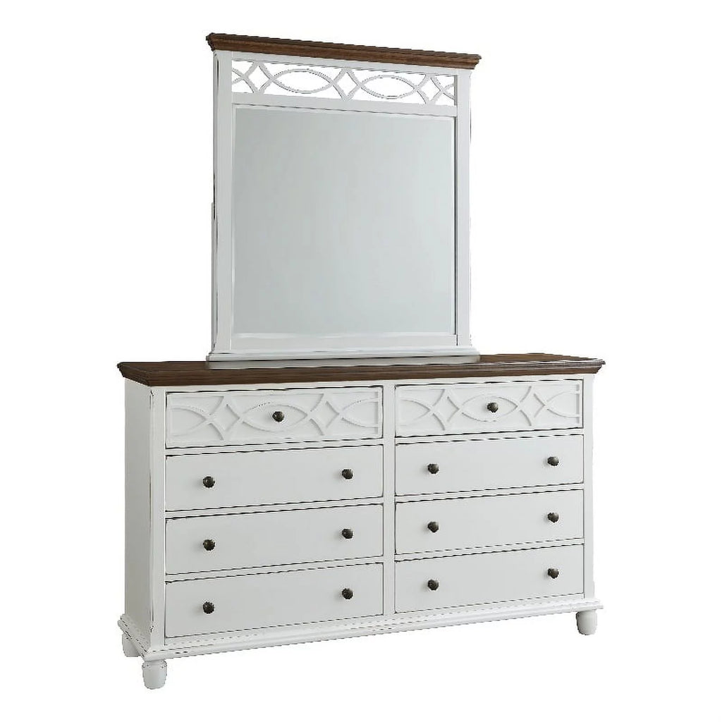 Oak Brown Vanilla White Wood Dresser and Mirror O4580