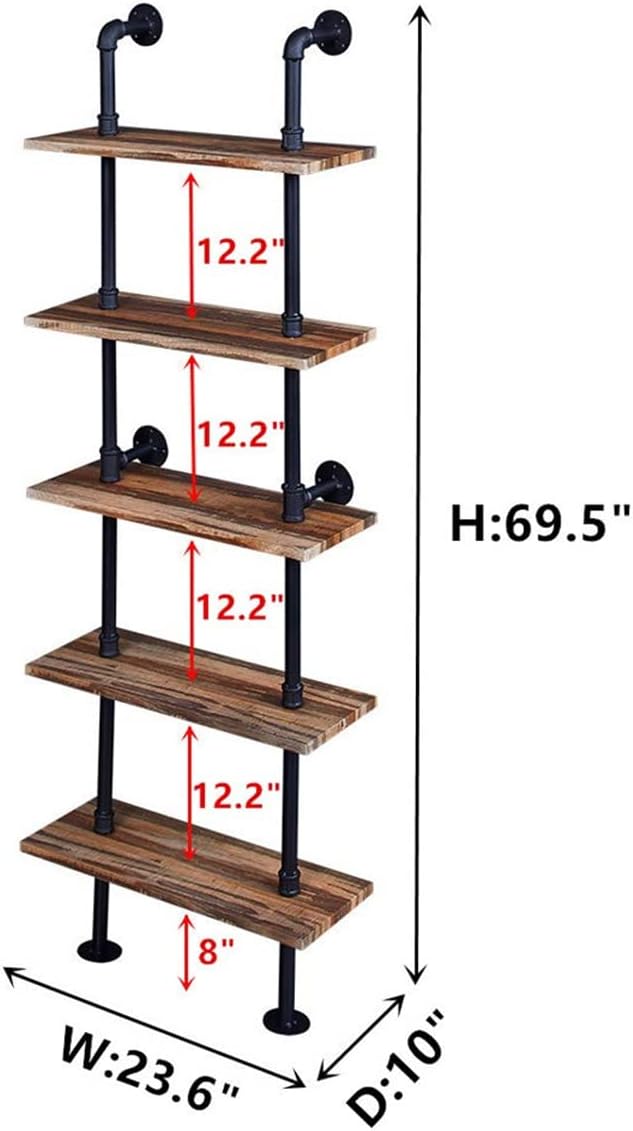 Rustic Industrial 5-Shelf Ladder Bookcase S953