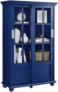 Navy Blue 4 Shelves Wooden Bookcase with Glass Door Q639