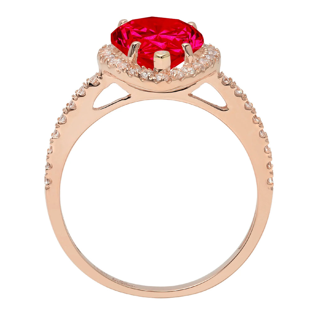 Pear Cut Red Simulated Ruby 18k Pink Rose Gold Halo Ring Size 3.5 D739403