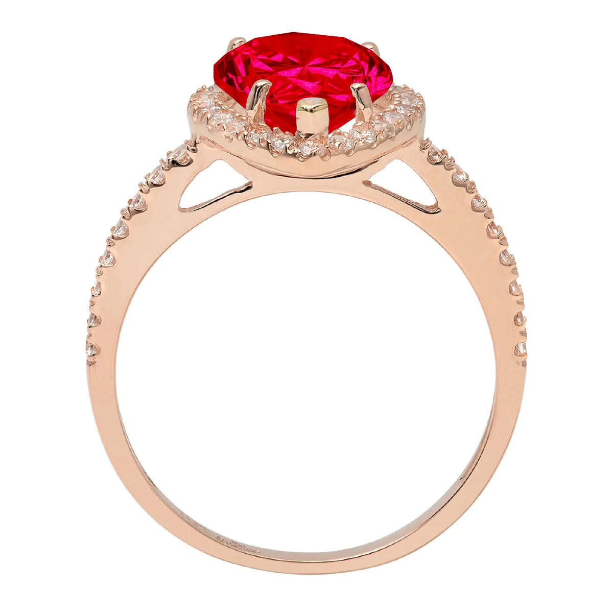 Pear Cut Red Simulated Ruby 18k Pink Rose Gold Halo Ring Size 3.5 D739403