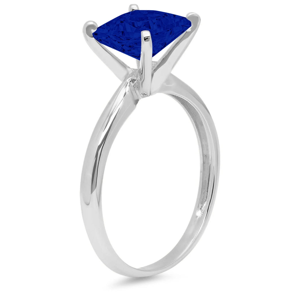 14k White Gold Princess Cut Simulated Blue Sapphire Ring Size 10.25 W4252