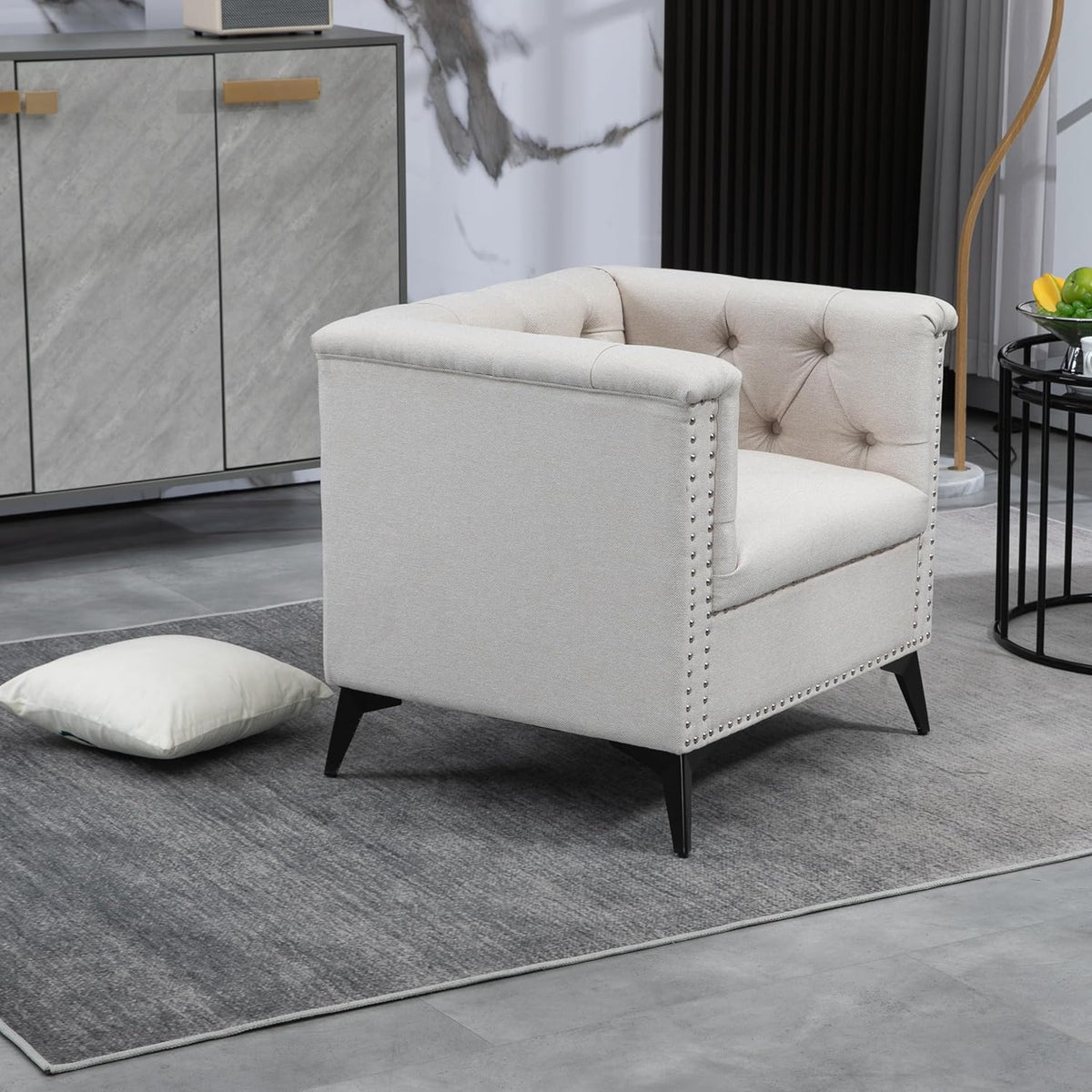 Beige Linen Fabric Accent Arm Chair X19530