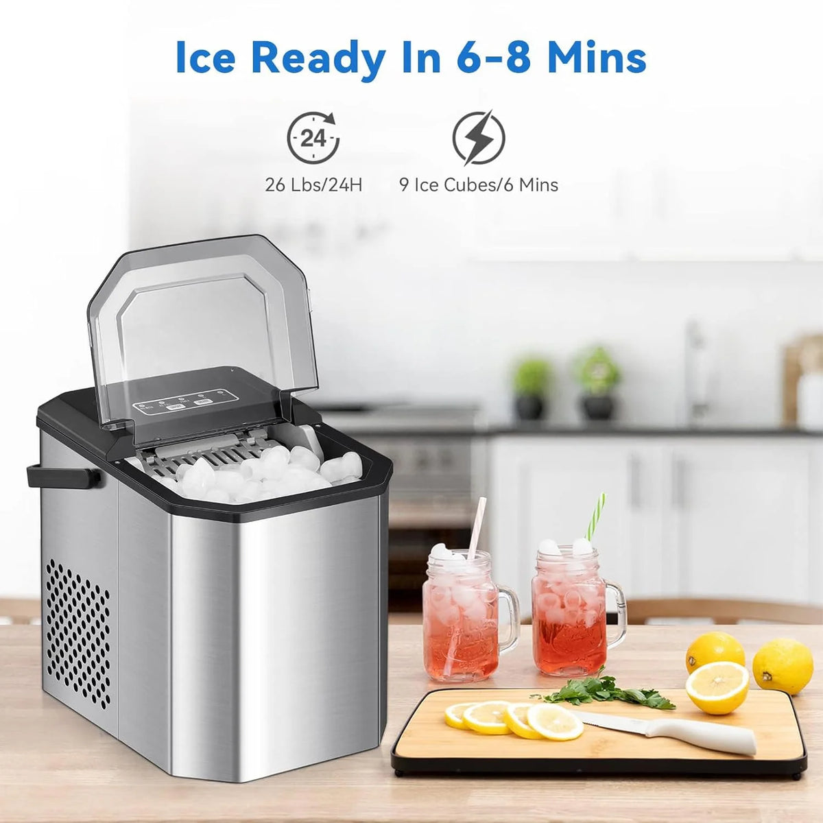 Countertop Ice Maker 26LBs/24H with 2 Size Bullet Ice P373