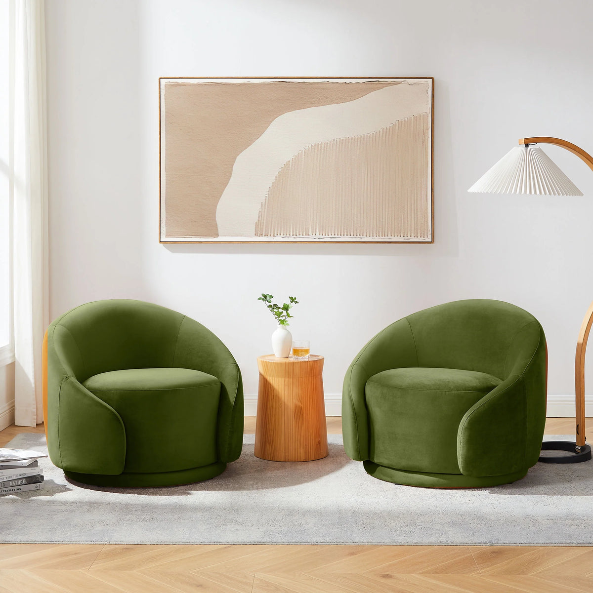 Green Velvet Swivel Barrel Chair U927