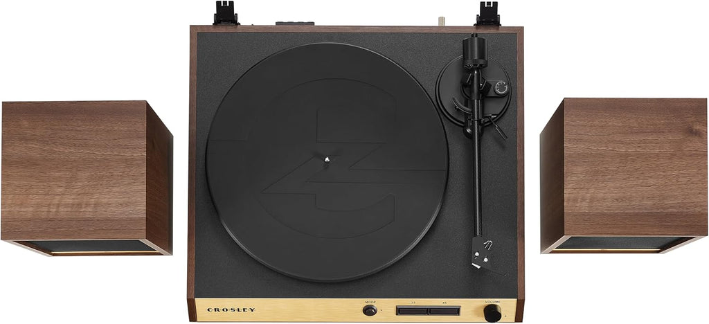 Walnut 2-Speed Belt-Drive Bluetooth Turntable with Speakers U2428
