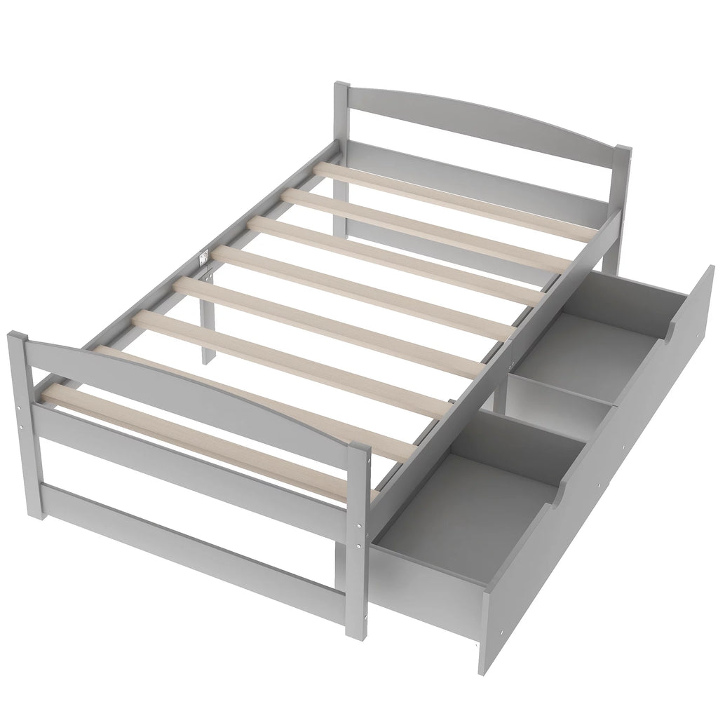 Twin Size Platform Bed with Two Drawers Gray K782549