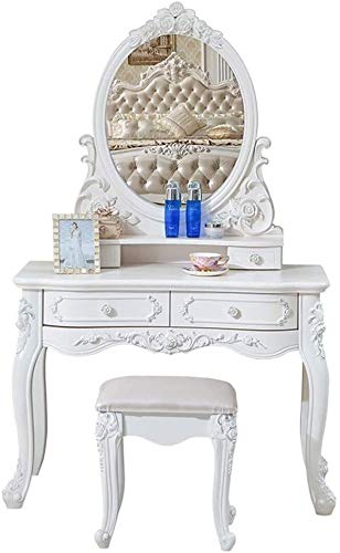 Solid Carved Dressing Vanity Table with Stool D675
