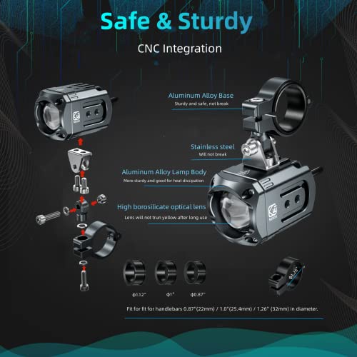 Motorcycle Auxiliary LED Light Kit Driving Spotlights White/Amber Fog Light with Mount Brackets Wire Harness Waterproof 60W Offroad Work Lights (Black) Q383749
