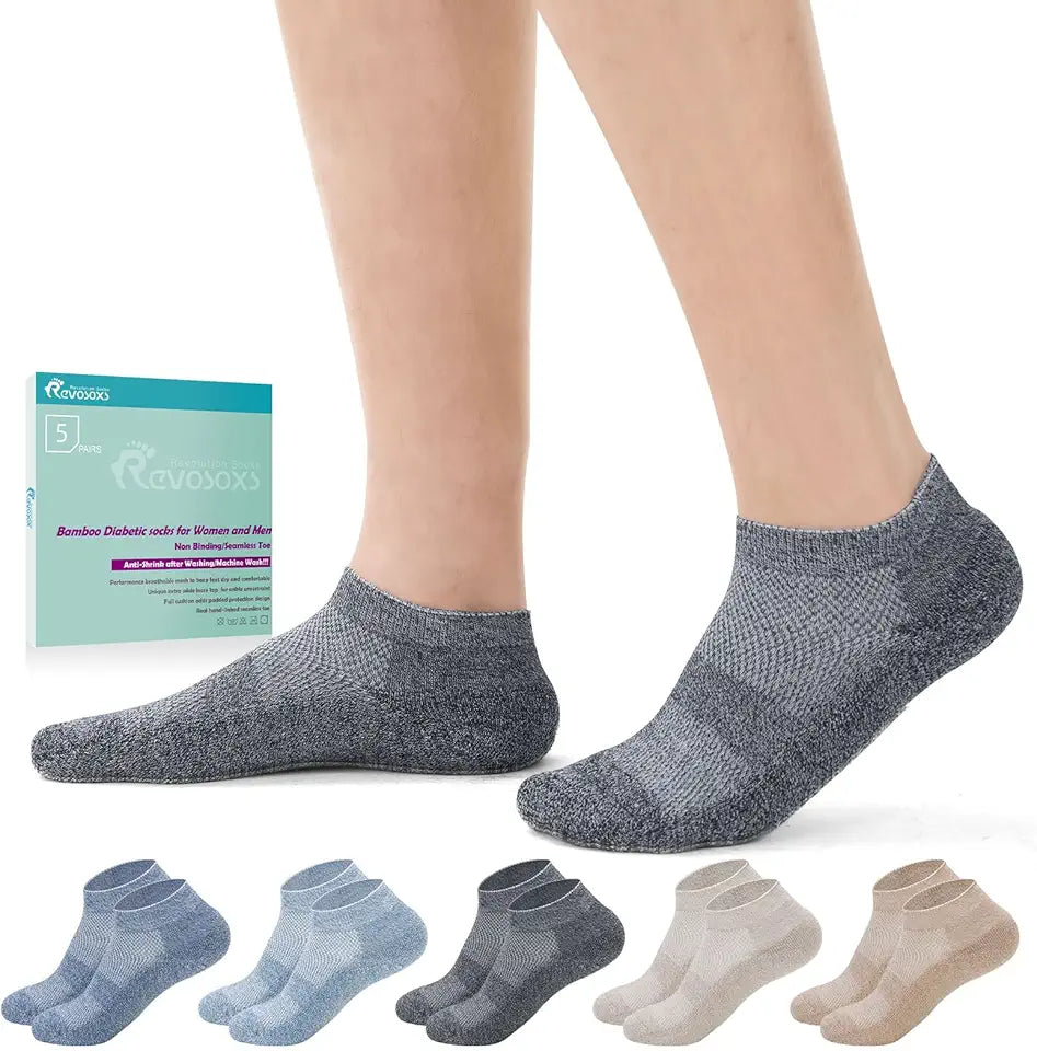 5 Pairs Non-Binding Low Cut Diabetic Bamboo Socks Size 5-13 Z567