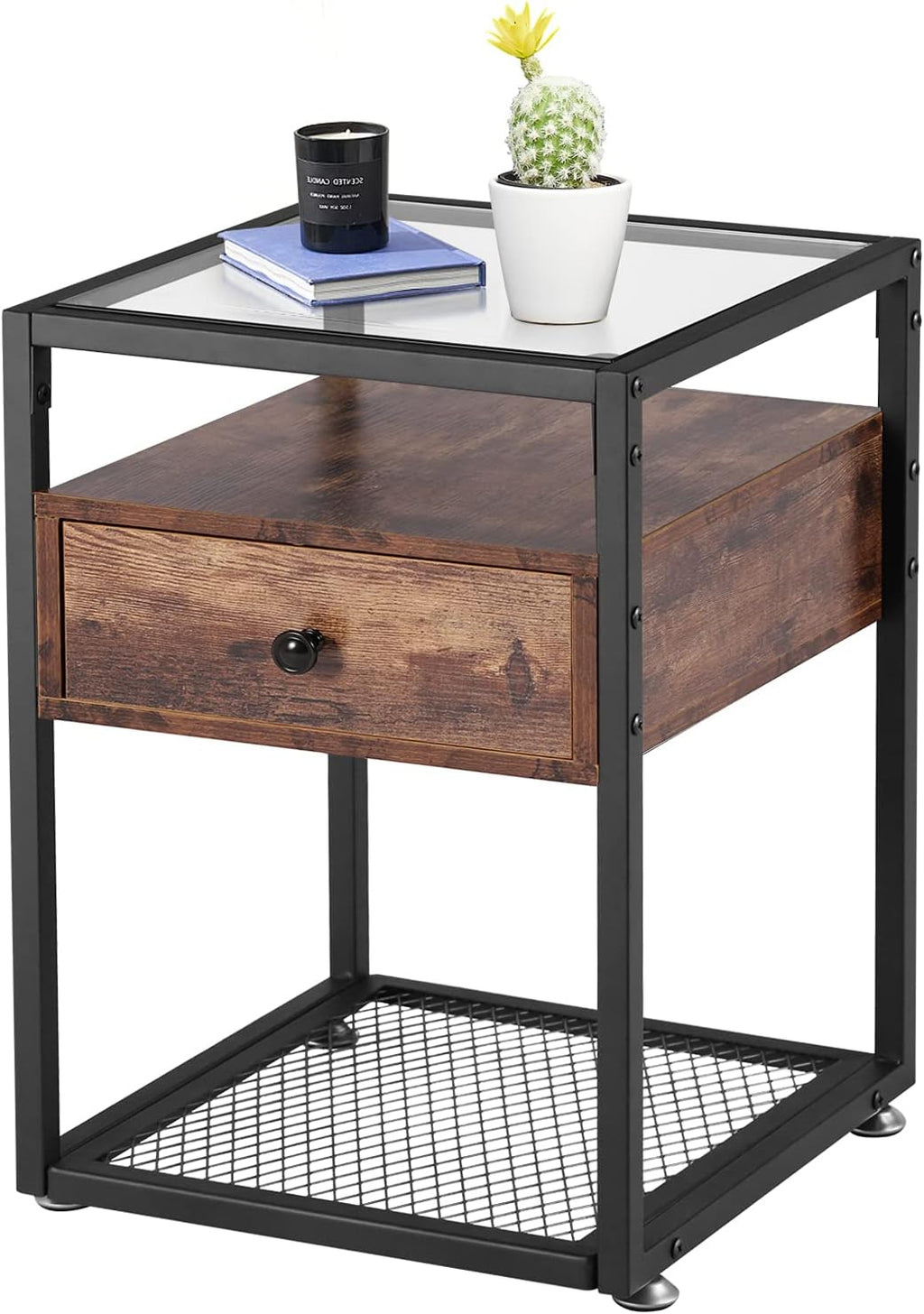 Black Nightstand with Drawer and Shelf S341539
