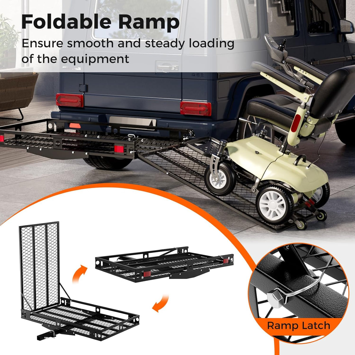 500 LBS Capacity Heavy-Duty Hitch Mount Mobility Scooter Carrier with Foldable Ramp I218