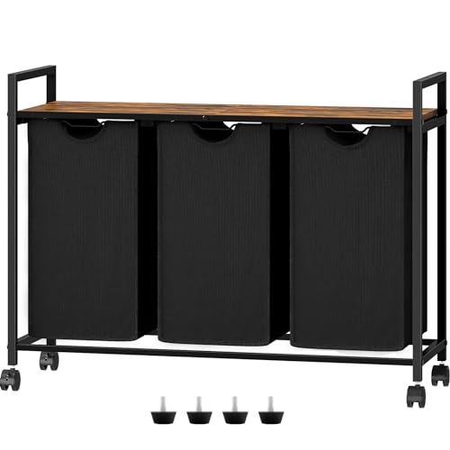 3 Pull Out Removable Laundry Sorter Bags Rolling Laundry Hamper with Wheels T756632