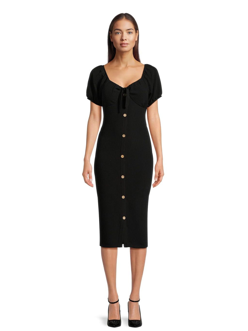 Knit Dress with Short Puff Sleeves N656693
