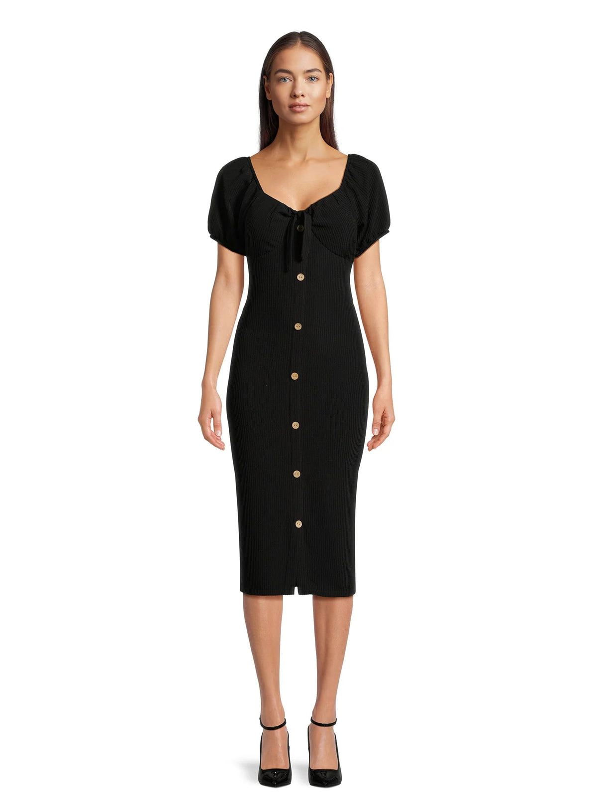 Knit Dress with Short Puff Sleeves N656693