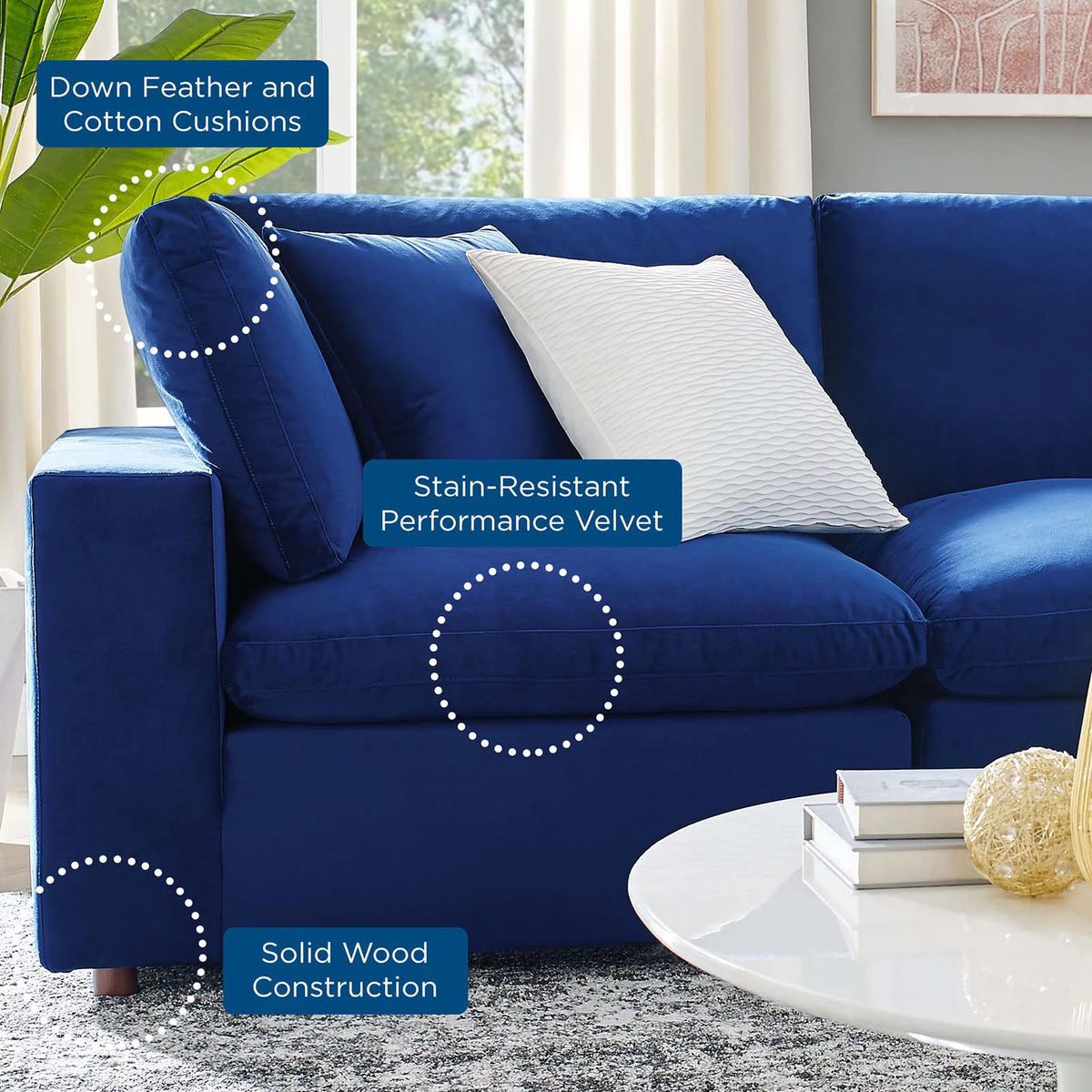 Blue Navy Velvet Sectional Sofa Set J106294