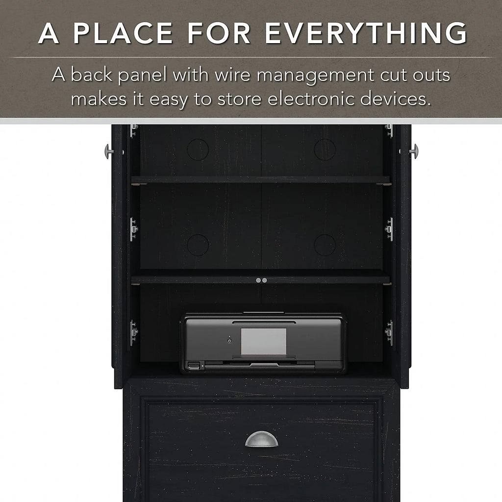 Black L Shaped Desk with Hutch and Storage Y962197