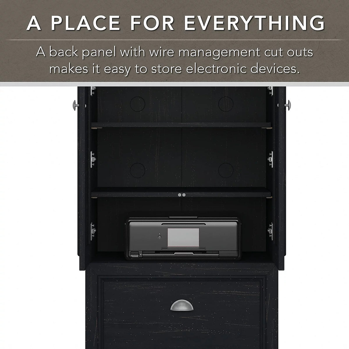 Black L Shaped Desk with Hutch and Storage Y962197