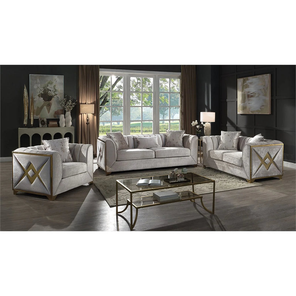 2 PC Wood Living Room Set in Cream I7032