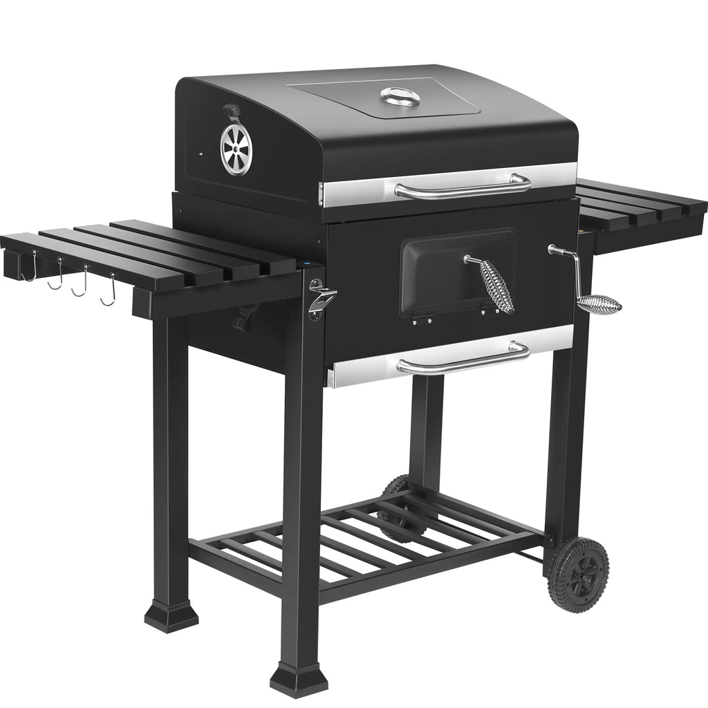 24-inch Charcoal BBQ Grill with 2 Folding Side Shelves K79331