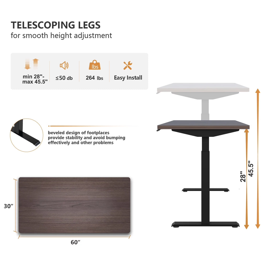 60" x 30" Dual Motor Electric Height Adjustable Desk V9531