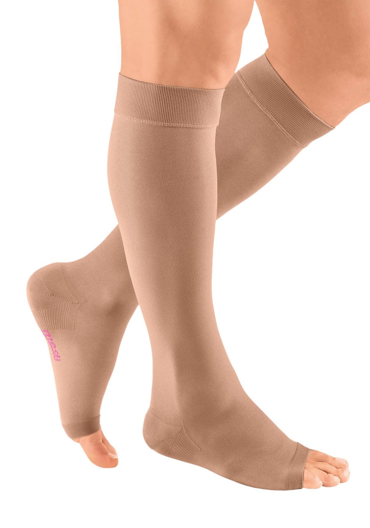 Calf High Open Toe Beige Compression Stockings V291320