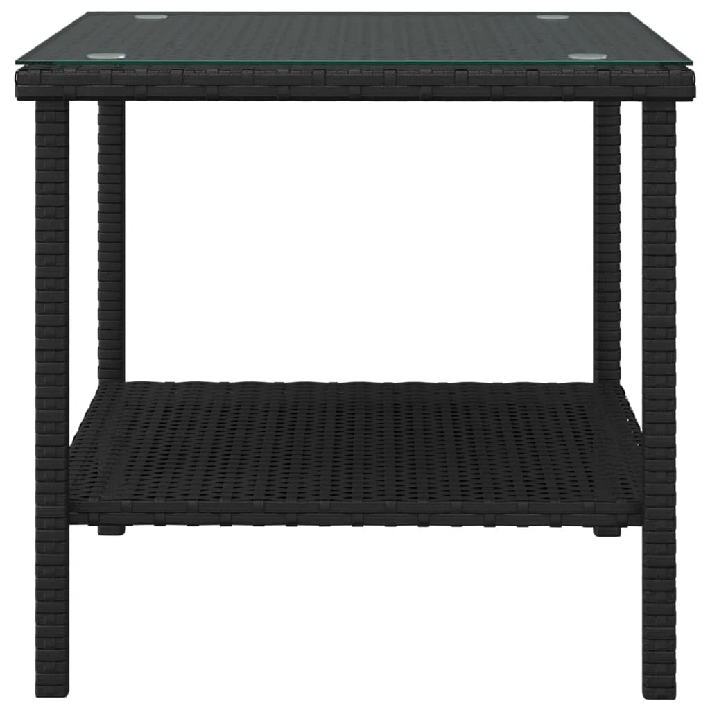 Black Poly Rattan and Tempered Glass Side Table Y22862