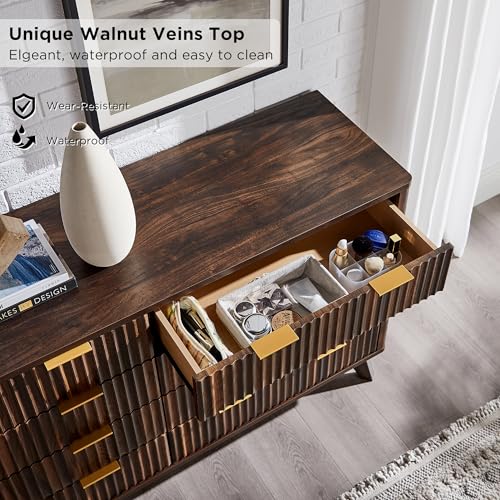 7 Drawer Wood Dresser with Faux Marble Top U10575