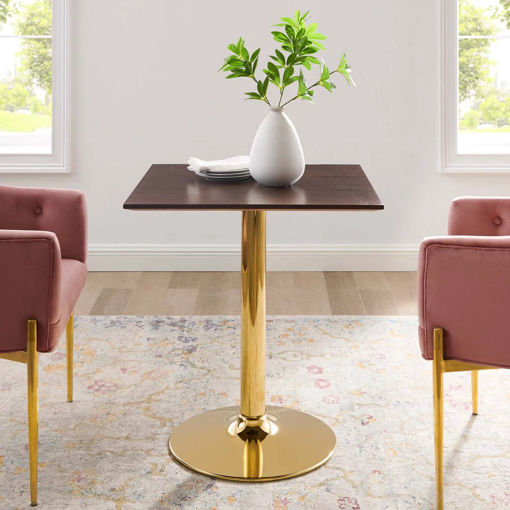 28 inch Square Gold Walnut Wood Metal Dining Table N46791