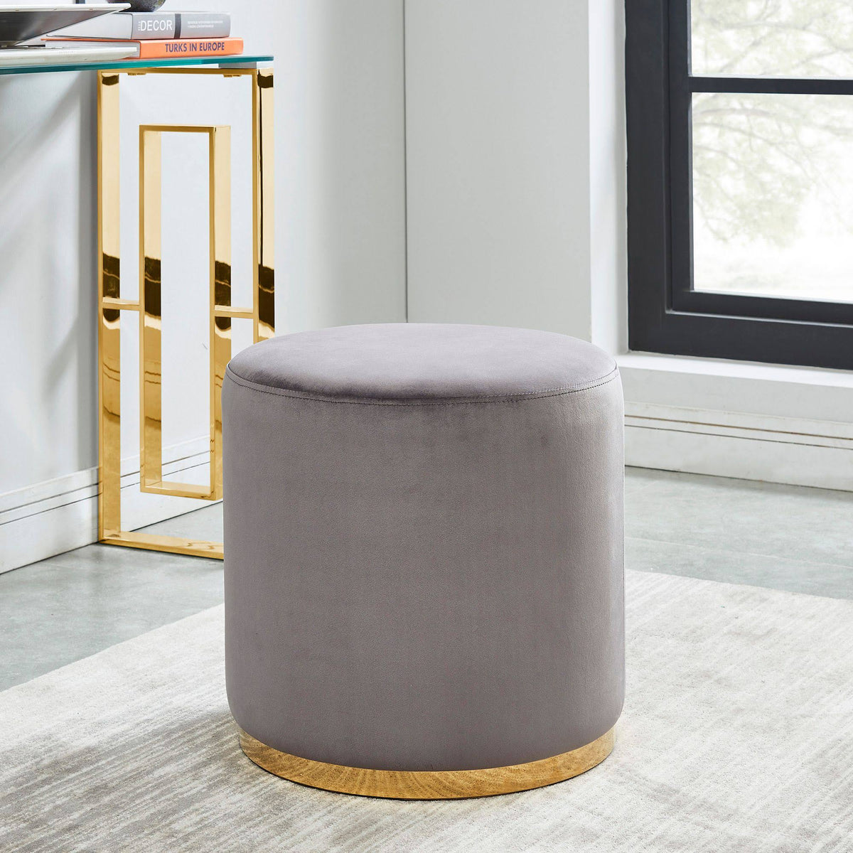 Gray and Gold Round Ottoman G105070