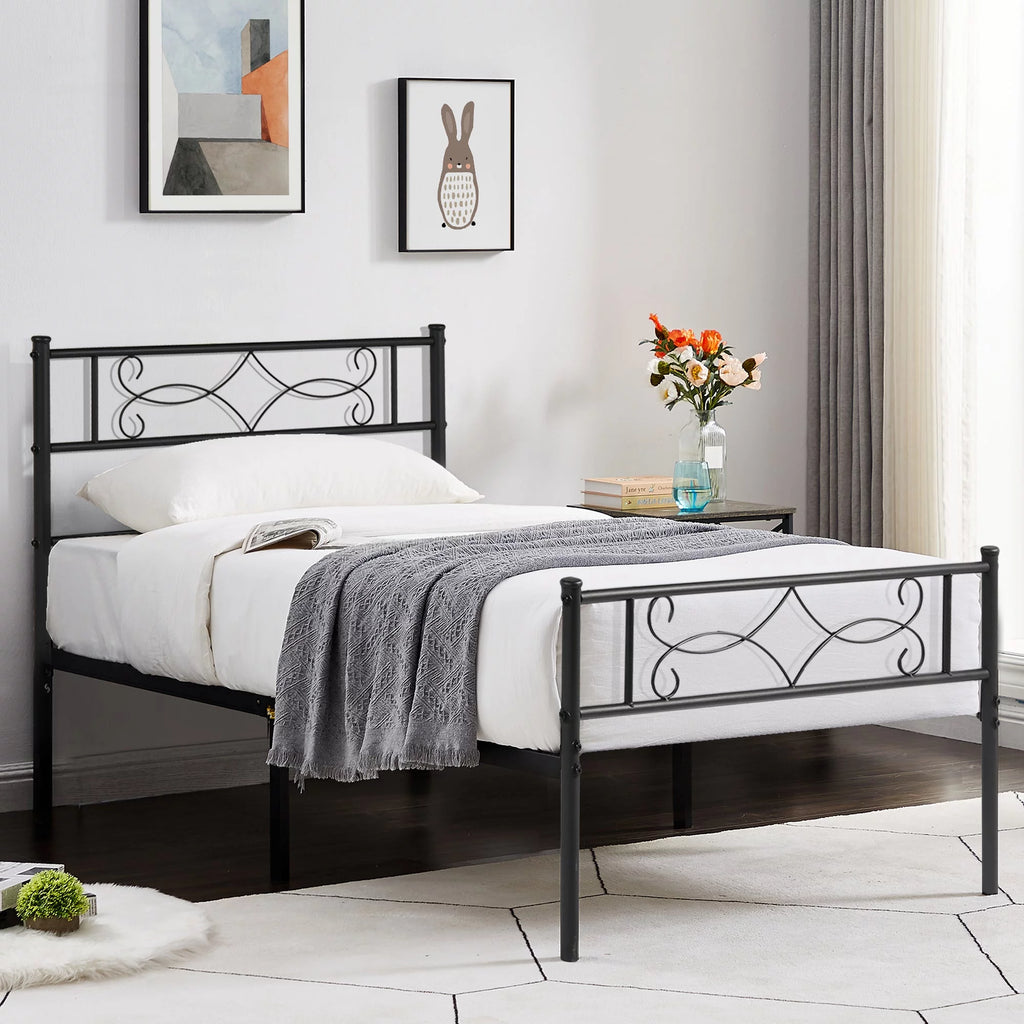 Twin Size Black Metal Platform Bed Frame with Headboard O616