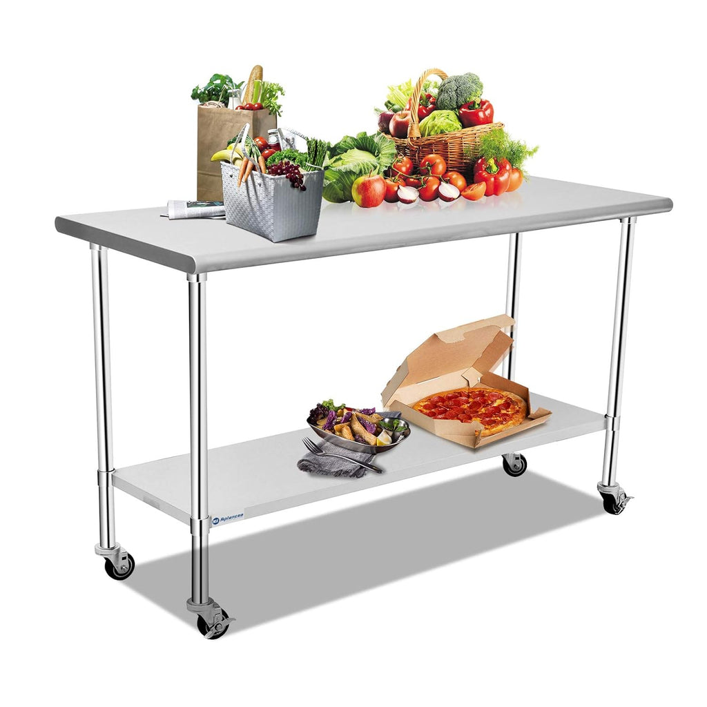 Stainless Steel Table 48 x 24 Inches with Caster Backsplash and Adjustable Undershelf Metal Utility Work Workstations W465760