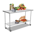 Stainless Steel Table 48 x 24 Inches with Caster Backsplash and Adjustable Undershelf Metal Utility Work Workstations W465760