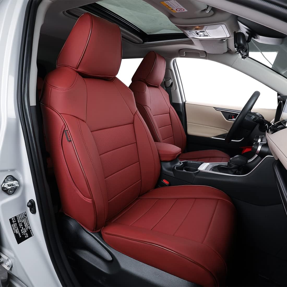Custom Fit Full Set Car Seat Covers Leatherette Black with Red Trim I758